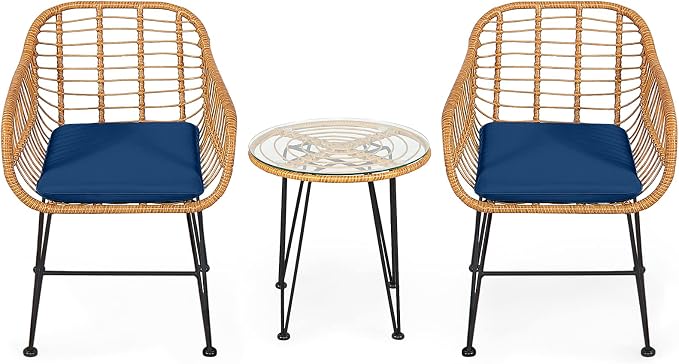 Tangkula 3 Pieces Patio Bistro Set, Rattan Conversation Set - Image 9