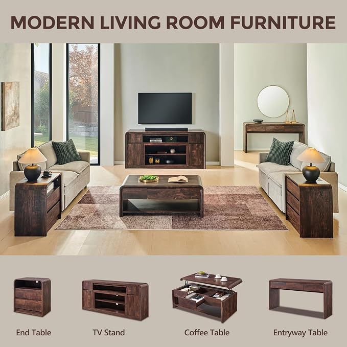 Modern TV Stand for 80 Inch TVs, Media Console Cabinet w/Soundbar & Adjustable - Image 7