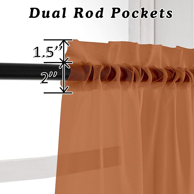 Orange Sheer Curtains 54 Inches Long 2 Panels - Image 4