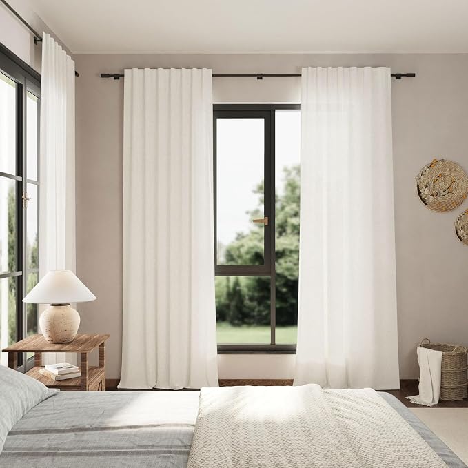 Beige White Linen Curtains 96 Inches Long - Image 8
