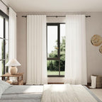 Beige White Linen Curtains for Living Room 86 Inches Long Back Tab and Rod - Image 7