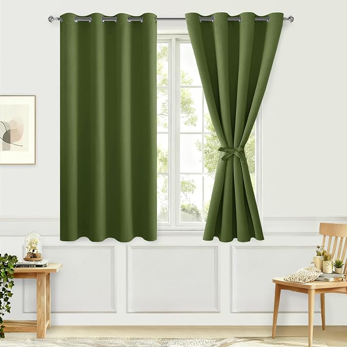Blackout Curtains for Bedroom, Olive Green, 52 x 54 Inch 2 Panels | Thermal by Hiasan
