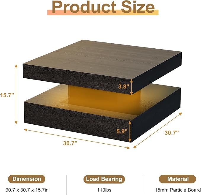 HedoAjim Black Led Coffee Table - Image 2