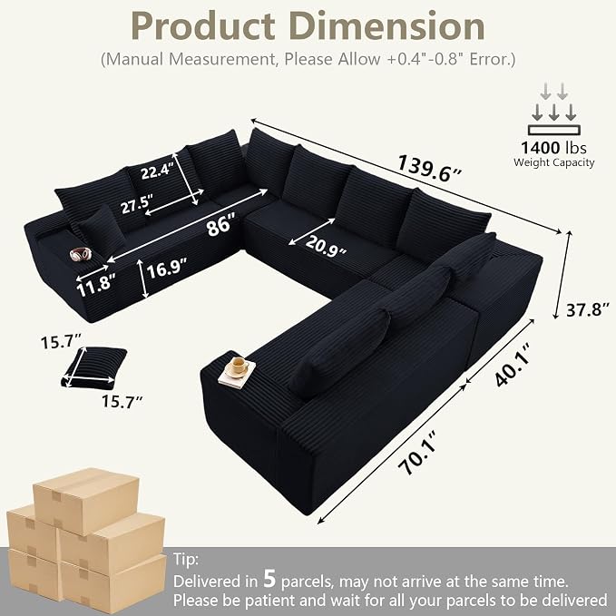 Sectional Cloud Couch for Living Room, Modular Floor Deep-Seat Sofa, Big Comfy - Image 2