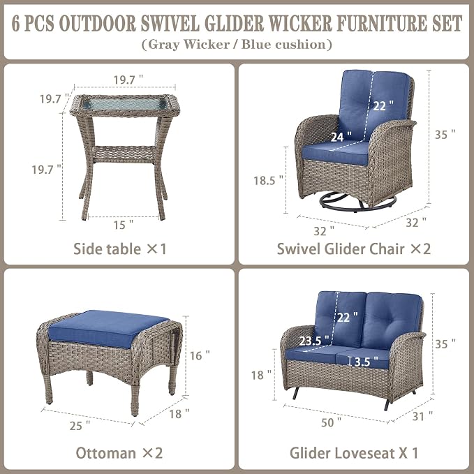 Belord 6 Pieces Wicker Patio Conversation Sets - Image 2