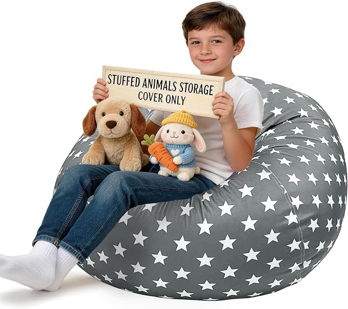 Lukeight Stuffed Animals Storage Bean Bag Chair Cover by Lukeight