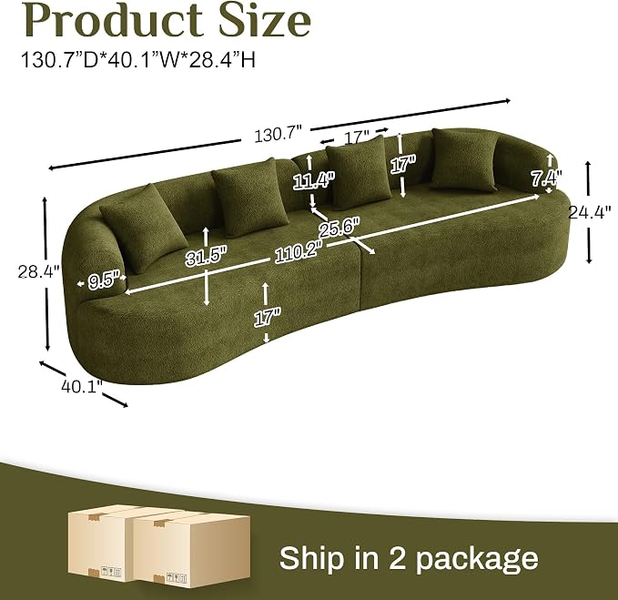 131" Oversized Sectional Sofa for Living Room, Modern Luxury Plush Chenille - Image 2