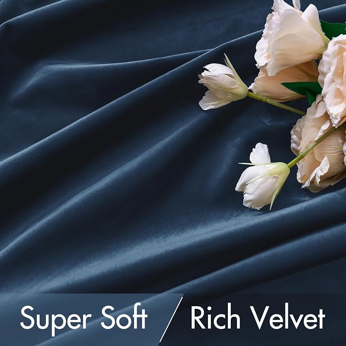 MIULEE Navy Blue Velvet Curtains 52x96 inches Luxury Blackout Curtains | - Image 4