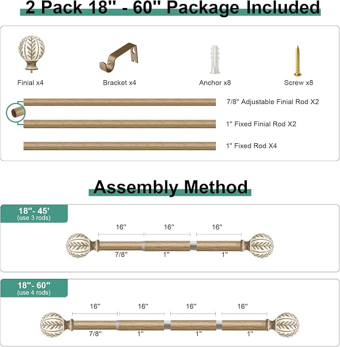 QDWIS 2 Pack Boho Wood Curtain Rods - Image 8