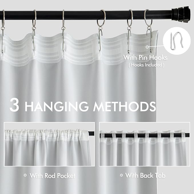 MIULEE Greyish White Back Tab Blackout Curtains 52x90 Inch Long 2 Panels | Rod - Image 3