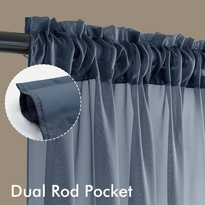 MIULEE Navy Blue Sheer Curtains 108 Inches Long 4 Panels 54 x 108 Inches | - Image 3