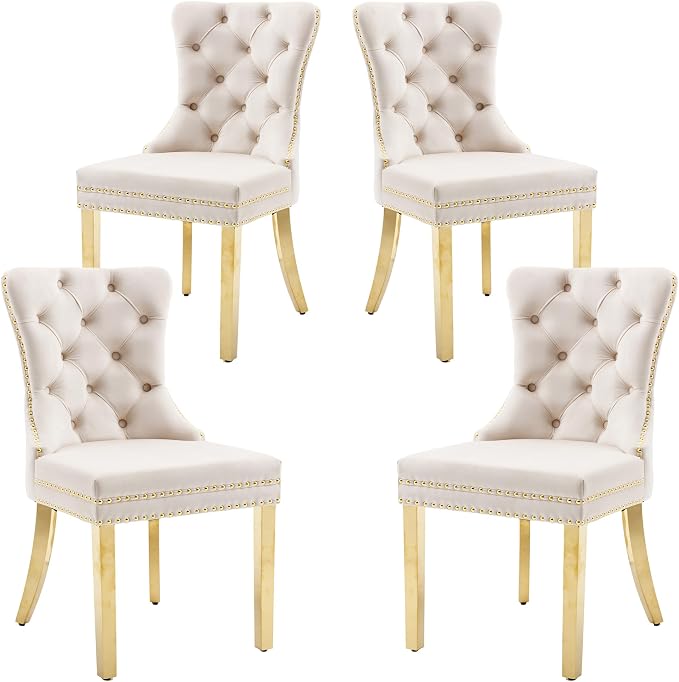 KCC Velvet Dining Chairs Set of 4, Upholstered High-end Tufted Dining Chair by KCC