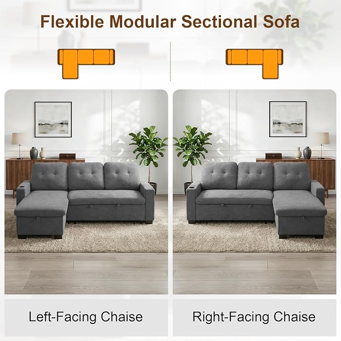 82" L Shaped Sleeper Sofa Bed, Pull Out Sectional Couch - Image 7
