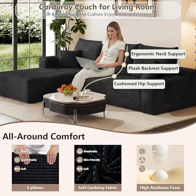 95" Cloud Sectional Couch with L-Shape Chaise, Modern Cloud Couch with Deep Seat - Image 4