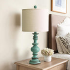 BOBOMOMO 24" Farmhouse Table Lamps Set of 2 – Distressed Teal Lamps - Image 3