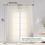 Cream Sheer Curtain 96 Inch Long 2 Panels Set, Light Filtering Clear Rod Pocket - Image 2