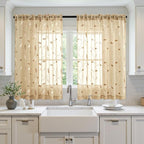 MIULEE Khaki Sheer Curtains 2 Panels Embroidered Leaf Patterned, W52 x L54 | - Image 2