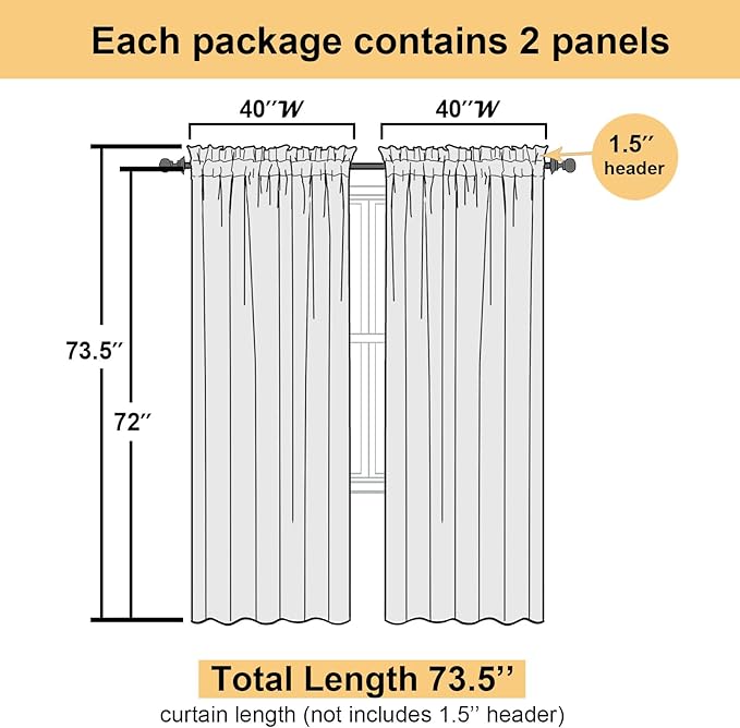 White Sheer Curtains 72 Inches Long 2 Panels, Light Filtering Voile Drapes - Image 5
