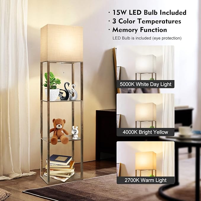 RUNTOP Plus Floor Lamp with Shelves, Modern Shelf Floor Lamp with 15W 3CCT LED - Image 3