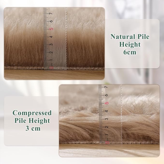 ORINOVA Beige Shag Faux Sheepskin Washable 4X6 Fur Rug - Image 6