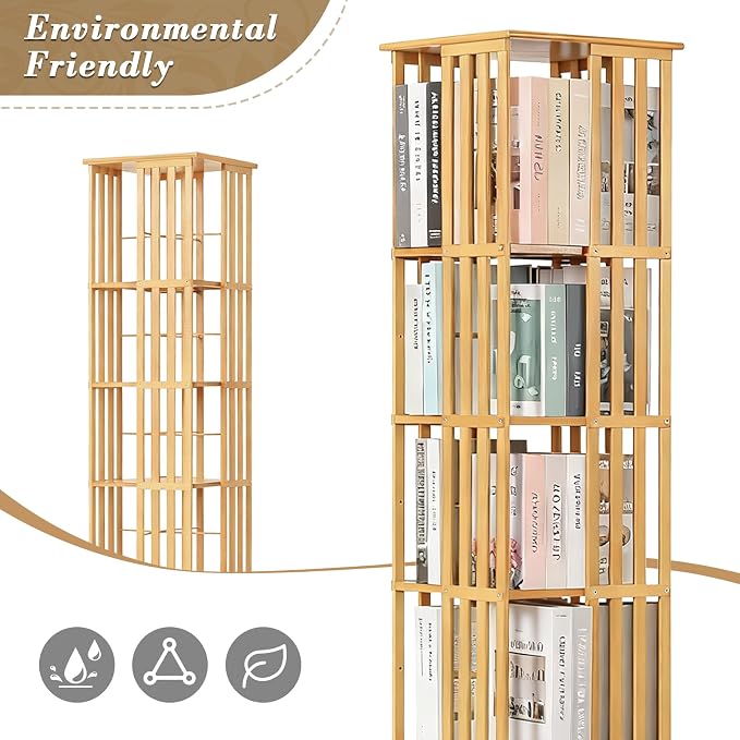 Athena Collection Rotating Bamboo Bookshelf, 6-Tier Floorstanding Corner - Image 5