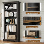 5-Tier Farmhouse Bookshelf, 61.1 inch Tall Bookcase - Image 4