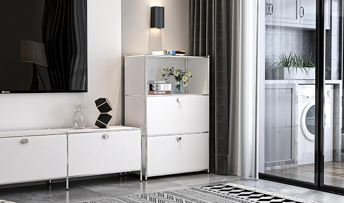 Metal Shelf with 2 Flap Doors, Large Capacity Cabinet, DIY Modern Home - Image 2