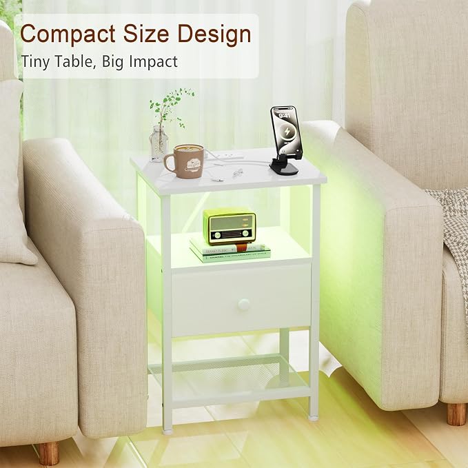 LOAKEKEL LED Night Stand with Charging Station, Small Bedside Table with USB - Image 8