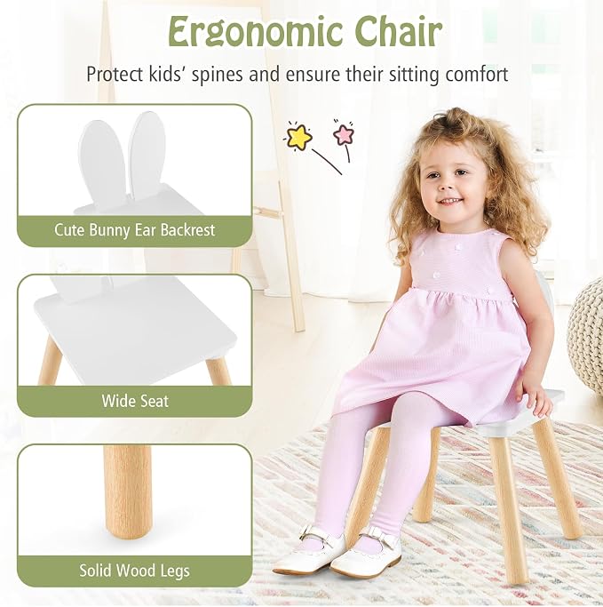 Costzon Kids Table and Chair Set, 3 Pieces Wooden Activity Table & 2 Rabbit - Image 4