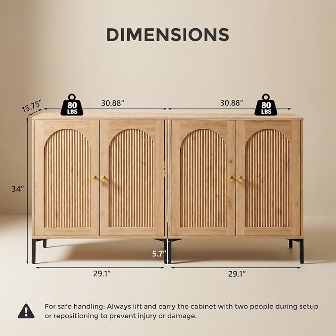 IFBUY Modern Sideboard Buffet Cabinet, 123.5" W Fluted Arched Buffet Cabinet - Image 2
