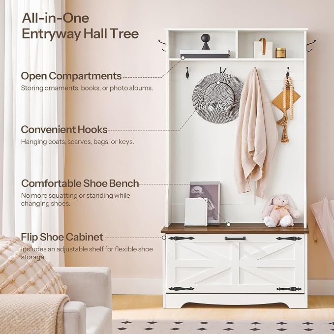 HOOBRO Hall Tree with Bench, Entryway Bench with Coat Rack and Shoe Cabinet - Image 8