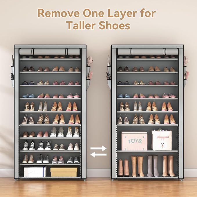 ROJASOP Shoe Rack with Covers, Stackable 10 Tier Tall Shoe Shelf Storage 50-55 - Image 7