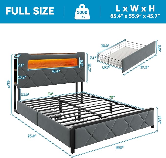 Jocoevol Full Upholstered LED Bed Frame - Image 2