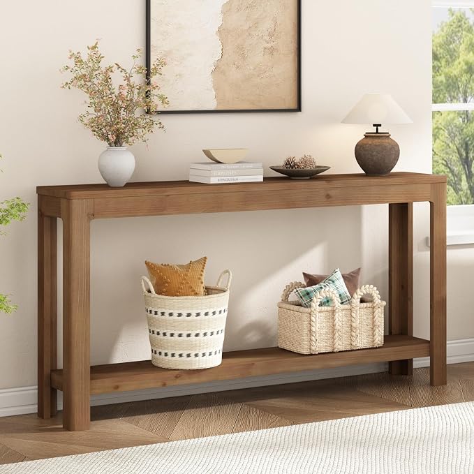 Solid Wood Console Table 63", Farmhouse Sofa Table by WINWY