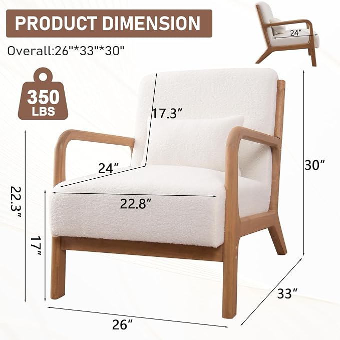 ANJ Mid Century Modern Accent Chair, Single Fabric Lounge Reading Armchair - Image 2