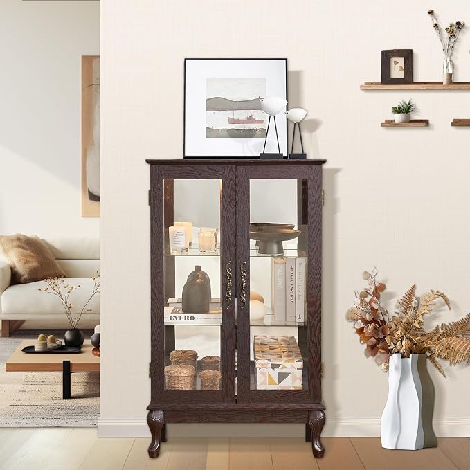 Curio Cabinet with Lighted Display, Glass Display with Mirrored Back, Vintage by Firscook