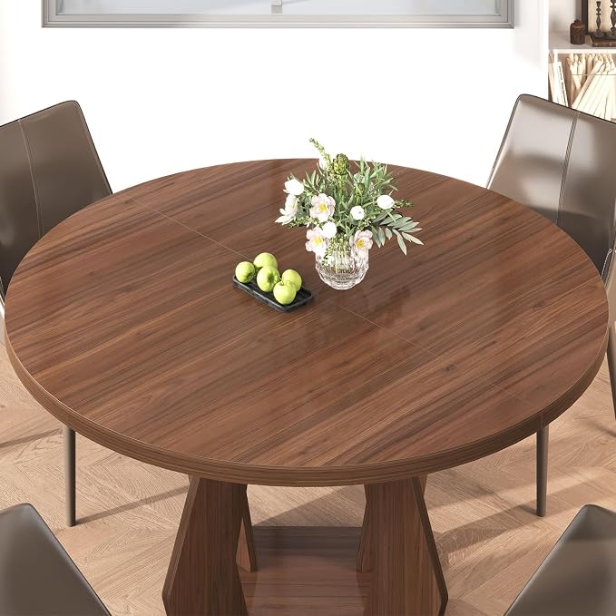 IBF Walnut Round Dining Table, Modern Wood Dinner Tables, Round Kitchen Table - Image 6