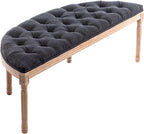 Kmax 55" Upholstered Bench Tufted Fabric Bench Vintage Semi-Circle Entryway - Image 3