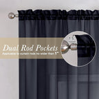 Black Sheer Valance for Windows 14 Inch Length 2 Pieces, Light Reducing Voile - Image 2