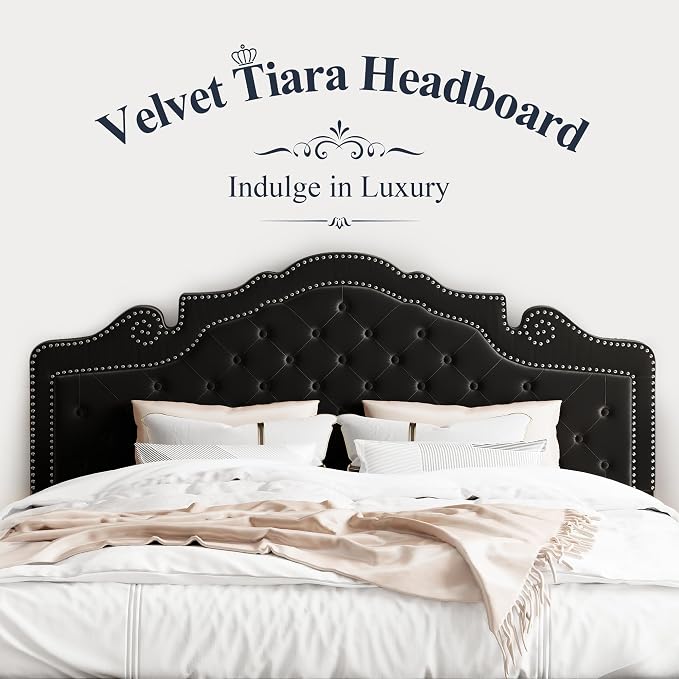 Allewie King Bed Frame with Adjustable Velvet Tiara Headboard, Upholstered - Image 3