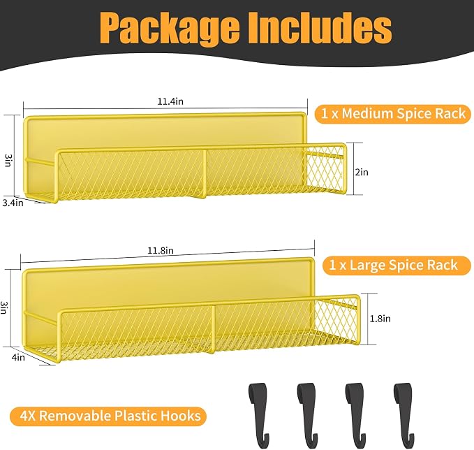 Magnetic Spice Rack for Refrigerator, 2 Pack 100% Metal Strong Magnet Shelf - Image 2
