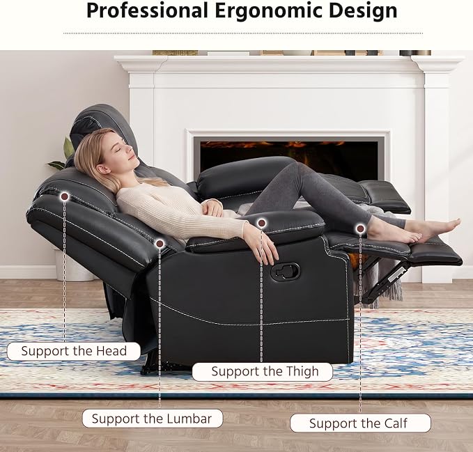 ANJ Premium Geniune Leather Manual Loveseat Recliner Sofa - Image 7