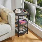 Dulcii Round Side Table with Charging Station, End Table with 3 Shelves - Image 7