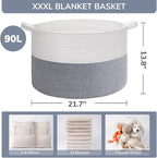 INDRESSME XXXLarge Cotton Rope Basket 21.7" x 21.7" x 13.8" Woven Baby Laundry - Image 3
