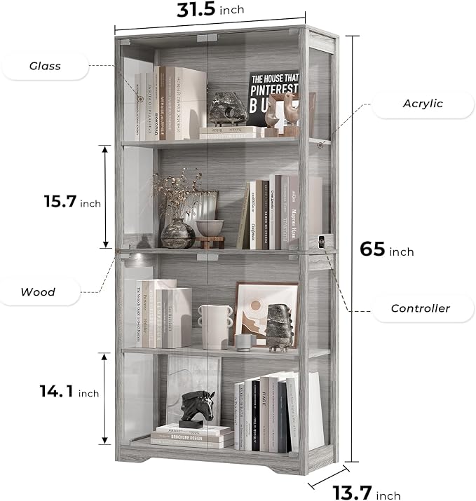 BROTTAR Display Cabinet with Glass Doors, 4-Tier Curio Cabinet with 3 Color - Image 2