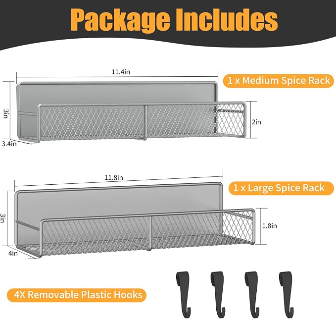 Magnetic Spice Rack for Refrigerator, 2 Pack Metal Magnetic Shelf Grey - Image 2