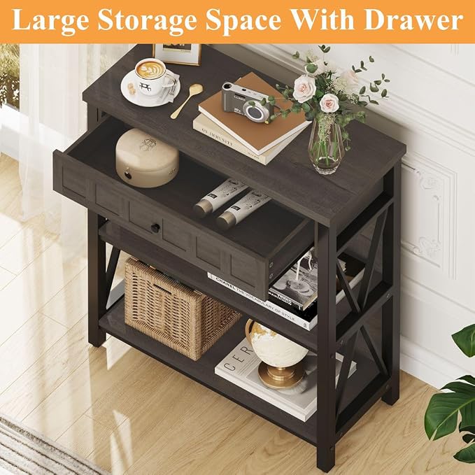 FATORRI Rustic Small Bookshelf, Industrial Wood Book Shelf - Image 3