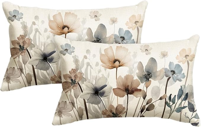 AVOIN colorlife Poppy Flowers Chinoiserie Pillow Covers 12x20 Inch Set of 2 | by AVOINcolorlife