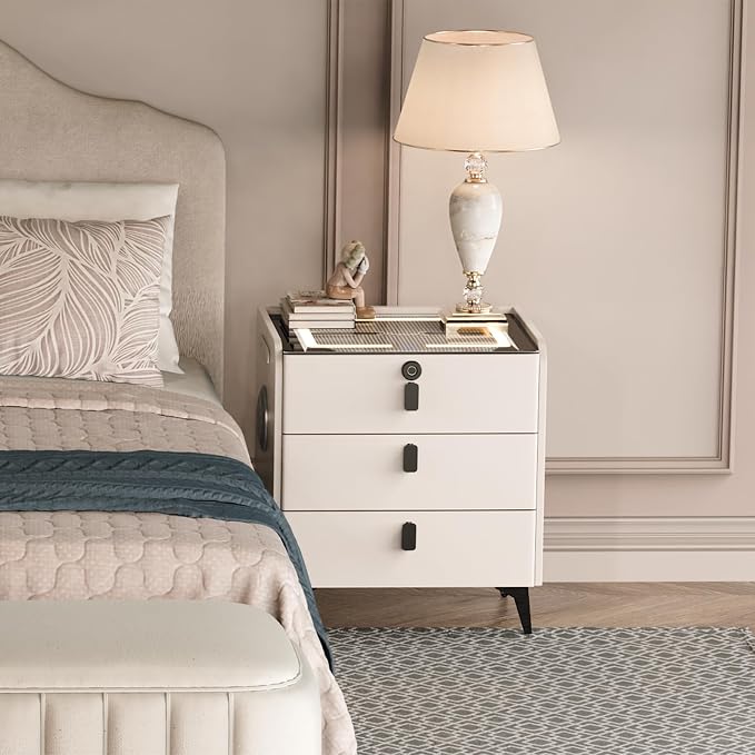 Smart Nightstand with Wireless Charging, with Fingerprint Lock Drawer, Night - Image 4