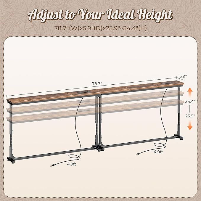 Huuger 78.7 Inch Height Adjustable Behind Couch Table - Image 2
